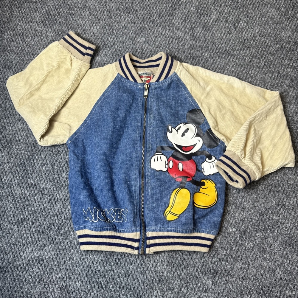 Vintage Y2K Disney Mickey Mouse 75th Anniversary Denim Varsity Jacket Kids 4T